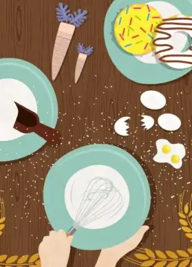 pastry background ingredients hand tool flour icons