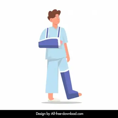 patient man icon injury plaster cast sketch cartoon character