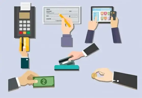 payment methods vector illustration with various types