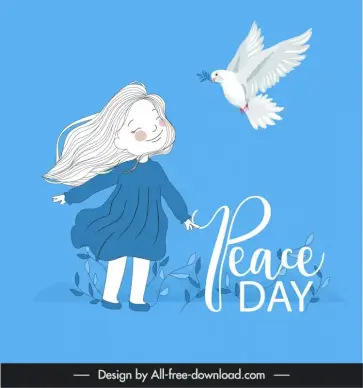 peace day poster handdrawn cartoon girl dove sketch