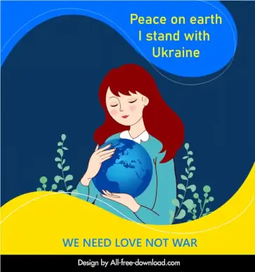 peace on earth banner template girl holding globe sketch cartoon design