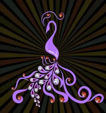 peacock icon gemstones decoration violet sketch