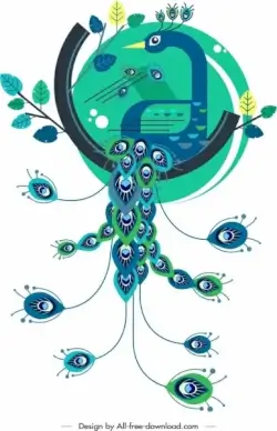 peacock painting blue feather decor classical flat design