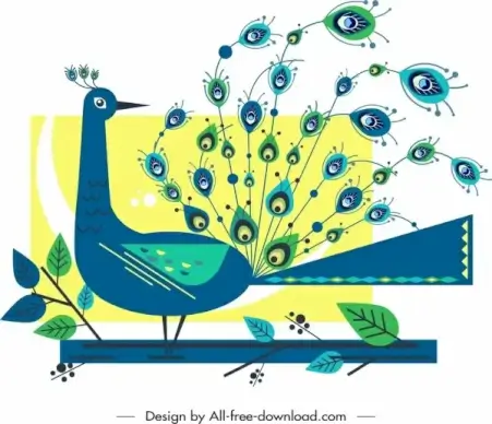 peacock painting classical flat blue green decor