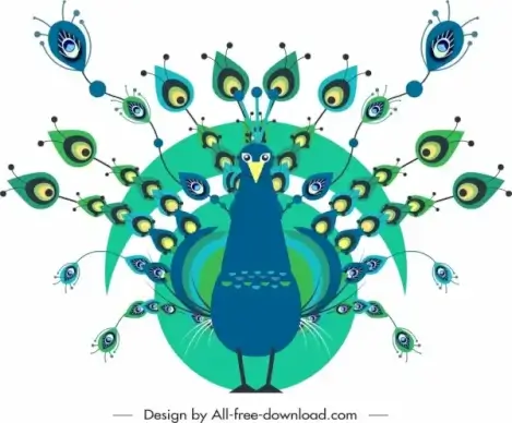 peacock painting colored classical flat sketch