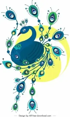 peacock painting colorful flat sketch
