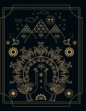 peacock painting dark ancient design geometric decor