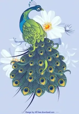 peacock painting elegant colorful sketch floral decor