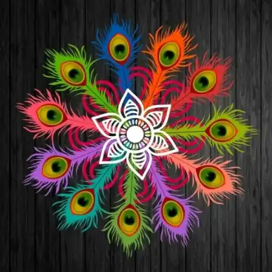 peafowl feathers background flat colorful design