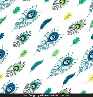 peafowl feathers pattern colorful flat repeating sketch