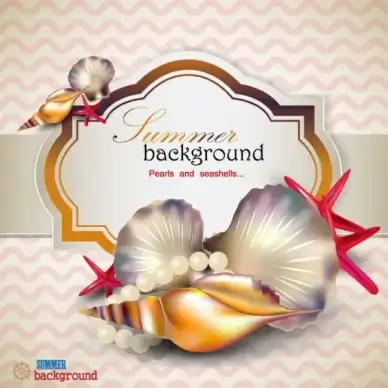 pearls and seashells elements label vector