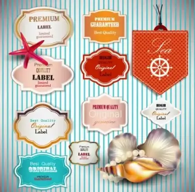 pearls and seashells elements label vector