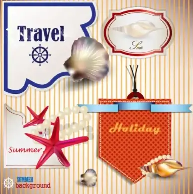 pearls and seashells elements label vector