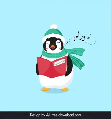  penguin singing icon winter costume sketch cute dynamic cartoon outline 