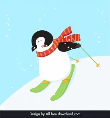  penguin skiing icon cute cartoon sketch