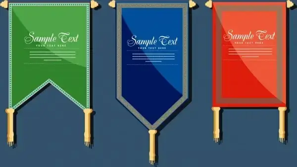 pennant flag templates various colored flat shapes isolation
