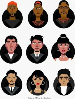 people avatars collection colored cartoon characters sketch