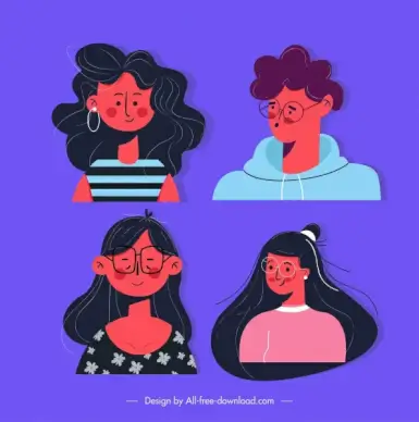 people avatars icons emotion hairstyle sketch cartoon characters