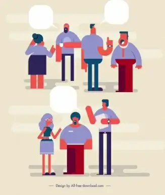 people conversation icons colored cartoon characters sketch