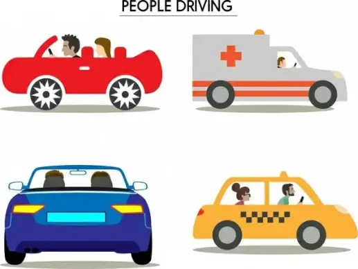 people driving car icons from various sides