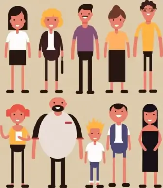 people icons cartoon characters multicolored design