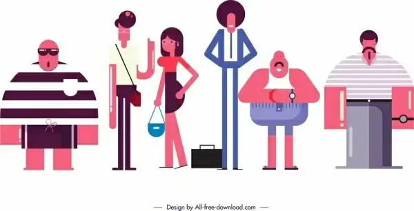 people icons funny cartoon characters colored flat design