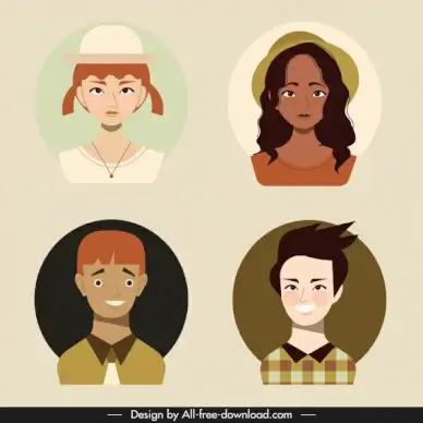 people portrait avatars colored cartoon characters sketch