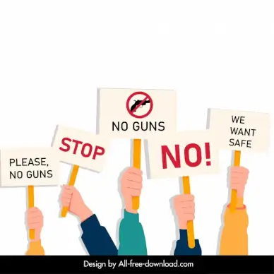 people raise board against guns banner flat cartoon sketch