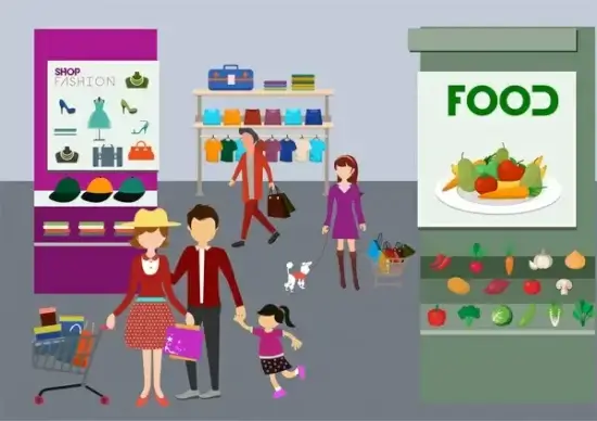people shopping theme customers and goods display design