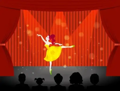 performing female ballerina icon sparkling red curtain stage