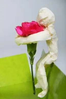person sitting with flower