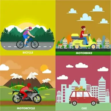 personal transportation concept vector in flat colors style