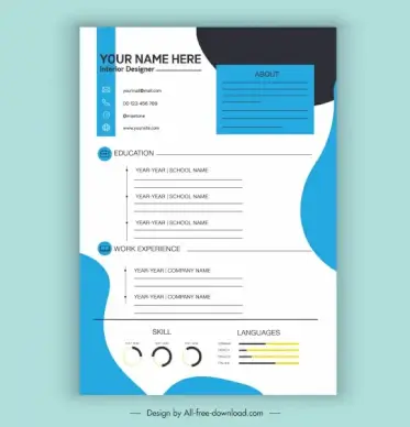 personnel cv template elegant blue white decor