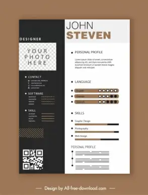 personnel cv template modern elegant contrast decor