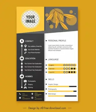 personnel resume template contrasted design handdrawn leaves decor