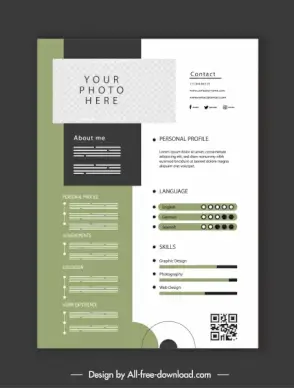 personnel resume template elegant flat plain checkered decor