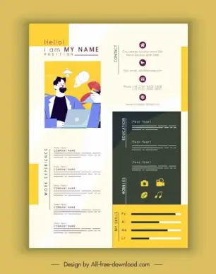 personnel resume template elegant modern flat sketch
