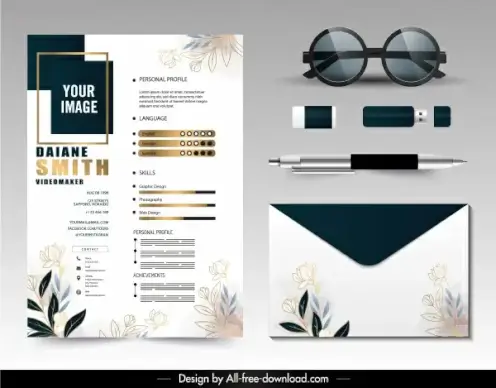 personnel resume template shiny modern elegant botanical decor