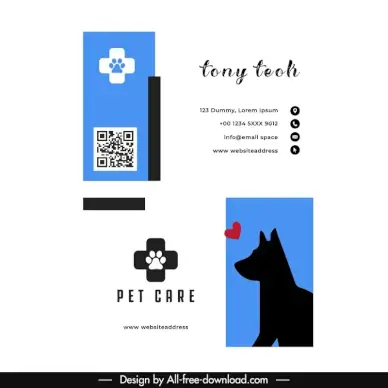 pet care business card templates flat silhouette
