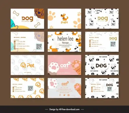 pet shop business card template flat dog cat elements