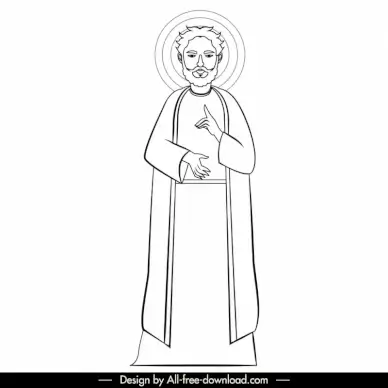 peter christian apostle icon black white cartoon character outline