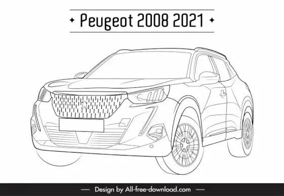 peugeot 2008 2021 car model icon 3d handdrawn tilt angle outline