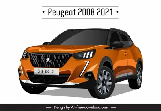 peugeot 2008 2021 car model icon modern 3d tilt angle view outline 