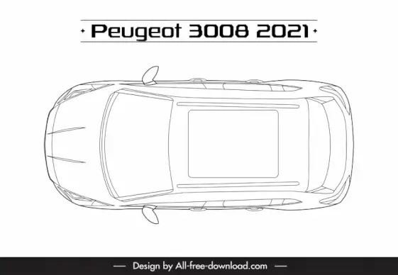 peugeot 3008 2021 car model advertising template flat symmetric black white handdrawn top view outline 