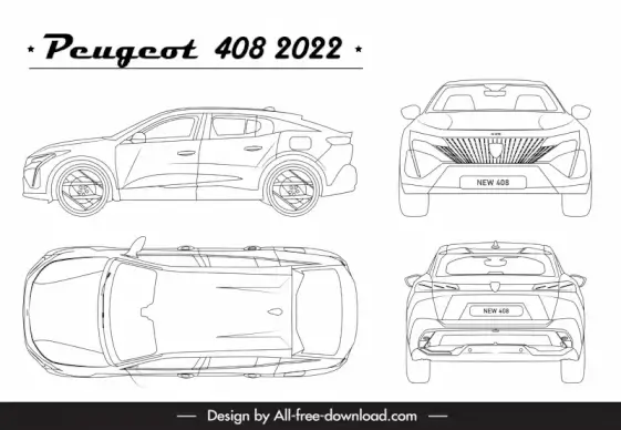 peugeot 408 2022 car models advertising template black white handdrawn outline