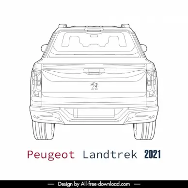 peugeot landtrek 2021 car model advertising template flat black white handdrawn outline  