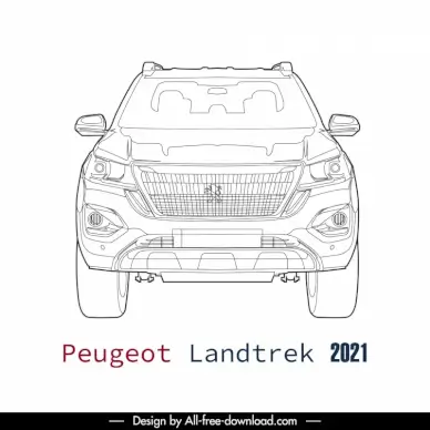 peugeot landtrek 2021 car model icon flat black white handdrawn outline  