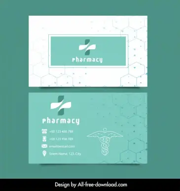 pharmacy business card template flat geometric polygon decor medical symbols sketch 