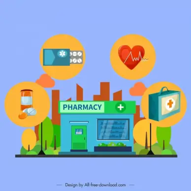 pharmacy clinic design elements store medical emblems sketch
