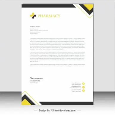 pharmacy correspondence letterhead template modern flat elegant geometric decor